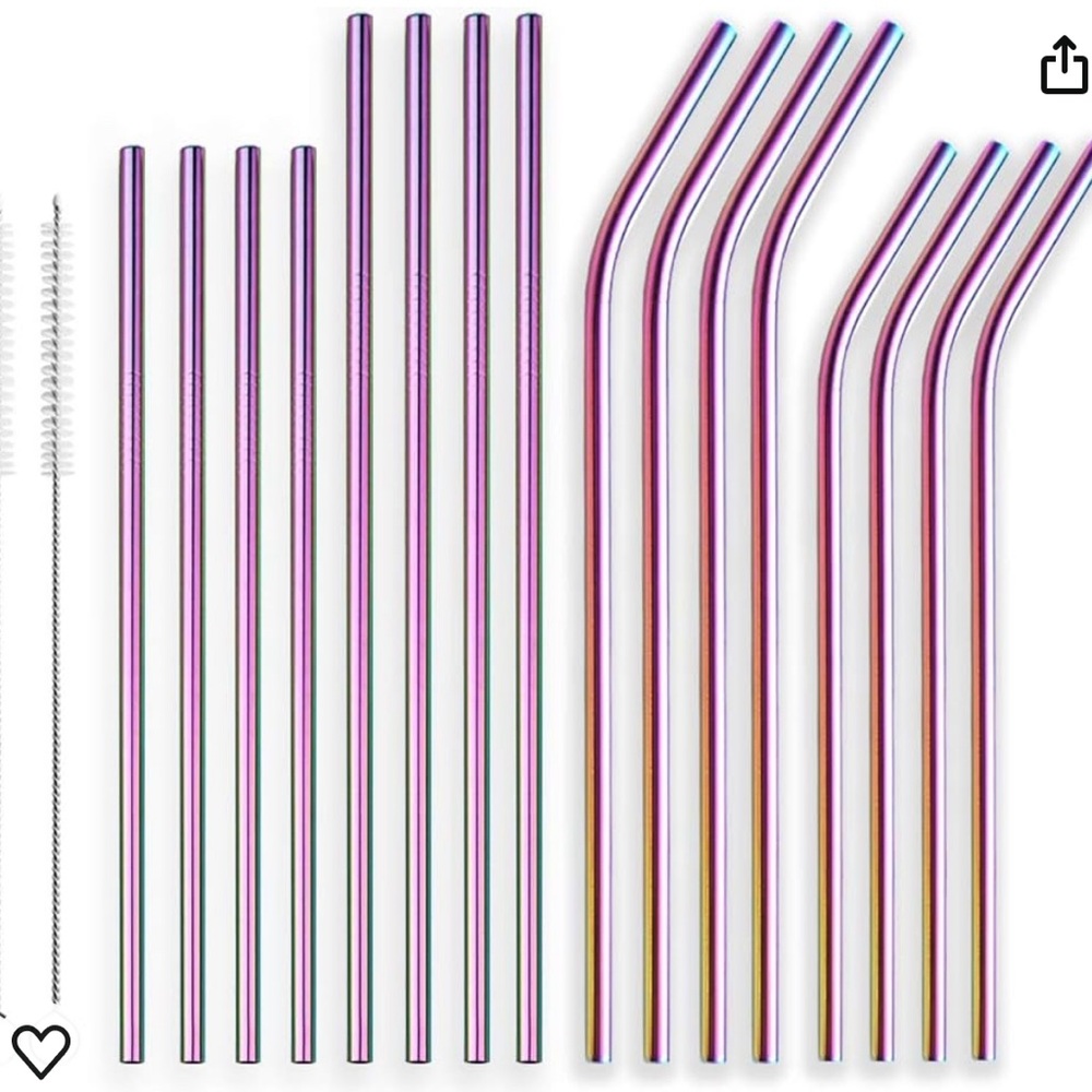 New metal straws set of 4 silver toned reusable eco-friendly Christmas dinner